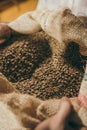 close up view of heap of coffee beans