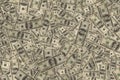 Close up view of heap one hundred dollar bills lying on  surface. Banknote. Royalty Free Stock Photo