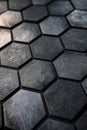 A close up view of a hexagonal tile floor. Ideal for interior design and architecture projects Royalty Free Stock Photo