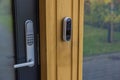 Close-up view of high-tech video doorbell. Concept of home security and surveillance.