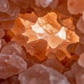 A close-up view of Himalayan pink salt crystals, showcasing their translucent, angula Royalty Free Stock Photo