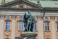 Close-up view of the historic statue of Gustavo Erici in front of the Riddarhuset (House of Nobility) in Stockholm.