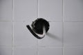Close-up: Electrical Outlet Installation Hole in White Tiled Wall Royalty Free Stock Photo