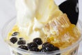 a close-up view of honey-drenched boba tea and ice cream revealed an irresistible combination of flavors and textures