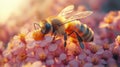 A close-up view of a honeybee diligently gathering nectar