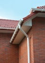 Close up view on House Problem Areas for Rain Gutter Waterproofing Outdoor. Home Guttering, Gutters, Plastic Guttering System,