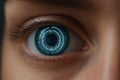 A Close-Up View of a Human Eye with a Futuristic Digital Interface Overlaid Royalty Free Stock Photo