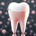 Close up view of a human tooth with visible internal inflammation and surrounding viral particles Royalty Free Stock Photo