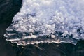 Close up view of the ice details on the river with sunlight in winter Royalty Free Stock Photo