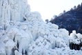 Close-up shot of a spectacular icefall in the mountains. Royalty Free Stock Photo