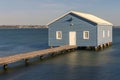 Close up view of iconic famous blue boat house at Kings Park Ave