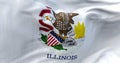 Close-up view of Illinois state flag waving in the wind