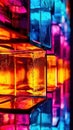 Colorful glass cubes with vibrant reflections and lighting