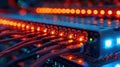 Network Switch with Cables and Lights Glowing, High-Speed Data Transmission Infrastructure Royalty Free Stock Photo