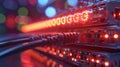 Illuminated Data Center Server Rack with Cables and Blinking Lights Network Infrastructure Royalty Free Stock Photo