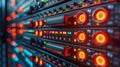 Data Center Server Racks with Glowing Lights for Cloud Computing and Technology Royalty Free Stock Photo