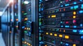 Modern Data Center Server Racks with Lights for Hosting and Cloud Computing Royalty Free Stock Photo