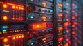 Modern Server Room Data Center Racks with Lights Displaying Information Royalty Free Stock Photo