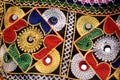 View of Indian traditional needle work on cloth with glass pieces