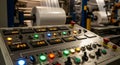 Industrial Control Panel with Digital Displays and Illuminated Buttons machinery technology Royalty Free Stock Photo