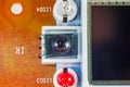 Close-up view of an infrared sensor and LEDs on a circuit board Royalty Free Stock Photo