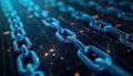 Close-up view of interconnected chains. Dynamic illustration shows secure blockchain tech. Multilayer digital ledger displays