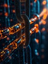 close up view of interconnected digital chains representing blockchain technology, showcasing glowing links and futuristic Royalty Free Stock Photo