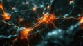 Neural Network Connection with Glowing Orange Light Illustration, Brain Synapse Activity Royalty Free Stock Photo