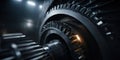 Intricate close-up of mechanical gears showing precision engineering in a dark industrial setting Royalty Free Stock Photo