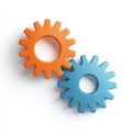 A Close-Up View of Interlocking Orange and Blue Gears Symbolizing Collaboration and Mechanical Engineering Concepts Royalty Free Stock Photo