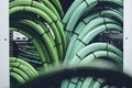 Close up view of internet equipment and cables in the server room Royalty Free Stock Photo