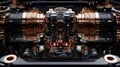 Close up view of intricate mechanical components showcasing metallic textures and details