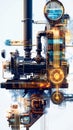 Intricate Mechanical Engine Components with Digital Displays and Glowing Lights machinery photo Royalty Free Stock Photo