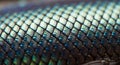 Close-up view of iridescent beetle elytra, showcasing a pattern of small, hexagonal, overlapping Royalty Free Stock Photo
