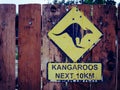 Close up view of Kangaroo next 10 km sign Royalty Free Stock Photo