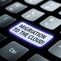 Close-up view of a keyboard with a highlighted key reading migration to the cloud Royalty Free Stock Photo