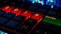 Close up view of keyboard with red light on 2019. New year. Royalty Free Stock Photo