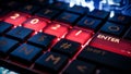 Close up view of keyboard with red light on 2021 number keys and enter key Royalty Free Stock Photo