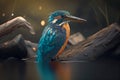 Close-up view of Kingfisher bird Filigree on the branch, AI-generated