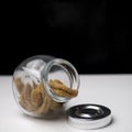 Close up view of kripik keripik usus ayam in the little jar Royalty Free Stock Photo