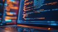 Close-Up of Laptop with Code on Screen in Dark Environment Royalty Free Stock Photo