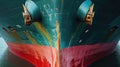 Close-up view of large merchant cargo ship