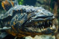 Close up View of a Large Predatory Aquatic Reptile Baring Sharp Teeth Underwater