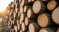 Stacked Pile of Cut Tree Logs with Visible Rings and Mossy Bark wood timber Royalty Free Stock Photo