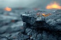 Close-up view of lava cooling on volcanic rock surface natural wallpaper background Royalty Free Stock Photo