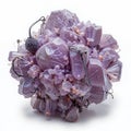 Intricate Lavender Crystal Cluster with Metallic Wires on White Background Royalty Free Stock Photo