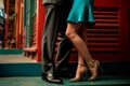 Close up view of the legs of a tango couple in the streets of Buenos Aires, Argentina