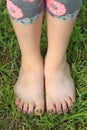 Close-up view of little shoeless girl toes on feet Royalty Free Stock Photo