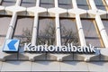 Close up view on logo of a Swiss bank Kantonalbank, the dominant retail banking group.