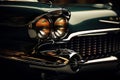 close-up view of a luxury old car captures the timeless elegance and vintage beauty of a classic automobile.